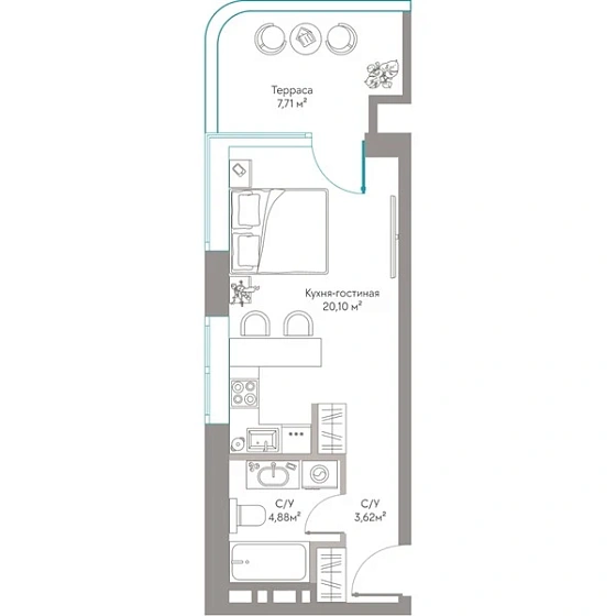 Квартира Студия 36.31 кв. м
