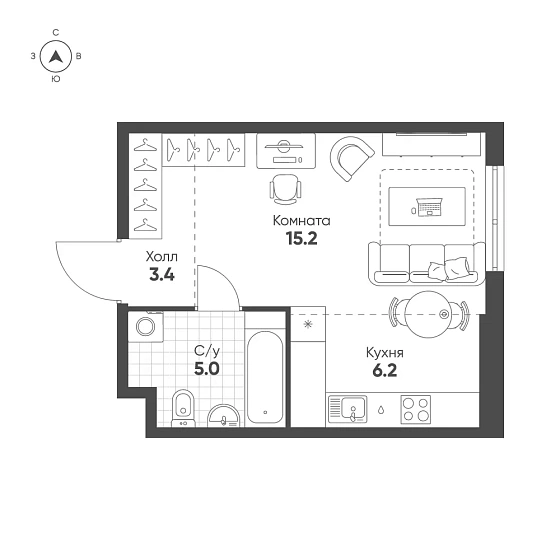 Квартира Студия 29.8 кв. м