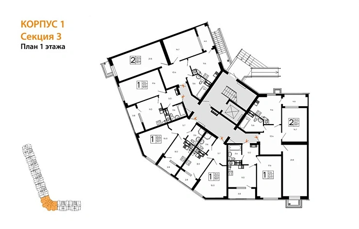 Квартира 1-комн. 35.1 кв. м