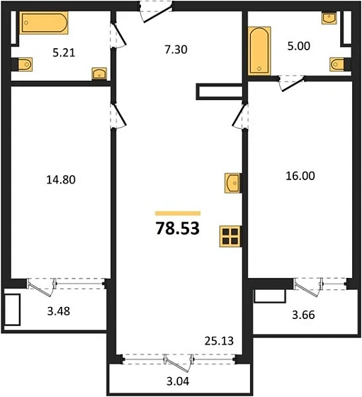 Квартира 2-комн. 78.53 кв. м