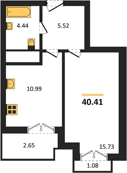 Квартира 1-комн. 40.41 кв. м