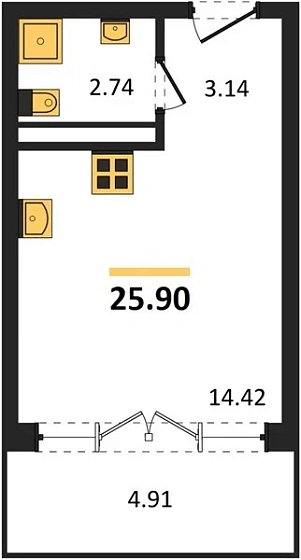 Квартира 1-комн. 25.9 кв. м