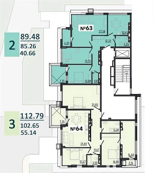 Квартира 3-комн. 89.48 кв. м