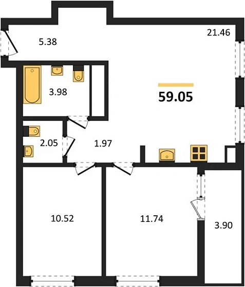 Квартира 2-комн. 59.05 кв. м