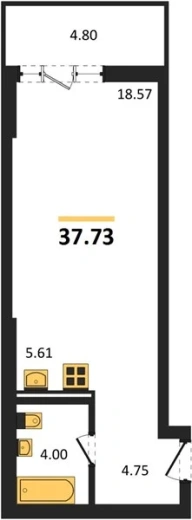 Квартира 1-комн. 37.73 кв. м