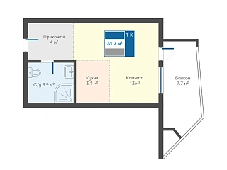 Квартира Студия 31.7 кв. м