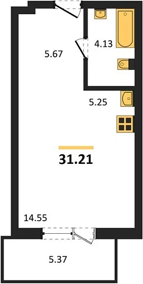 Квартира Студия 31.21 кв. м