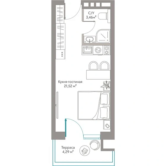 Квартира Студия 29.27 кв. м