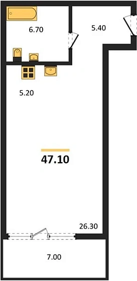 Квартира Студия 47.1 кв. м