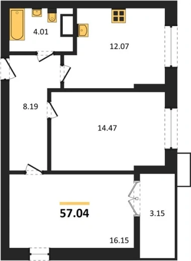 Квартира 2-комн. 57.04 кв. м