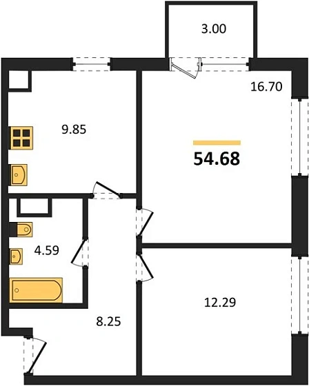 Квартира 2-комн. 54.9 кв. м