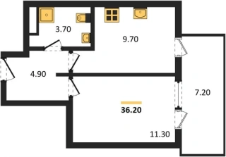Квартира 1-комн. 36.2 кв. м