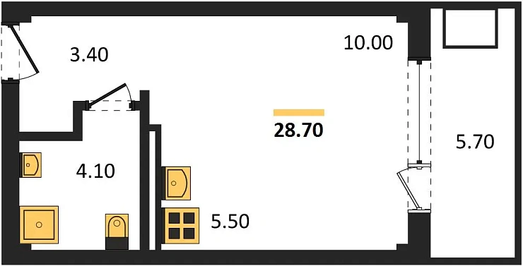 Апартаменты Студия 28.7 кв. м