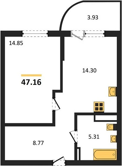 Апартаменты 1-комн. 47.16 кв. м