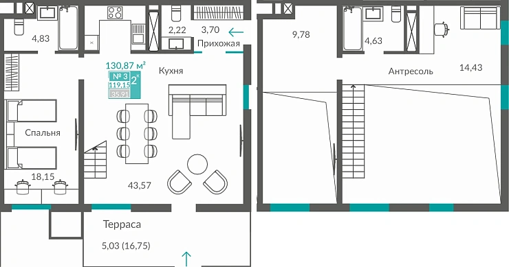 Квартира 2-комн. 106.34 кв.м
