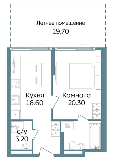 Апартаменты 2-комн. 59.8 кв. м