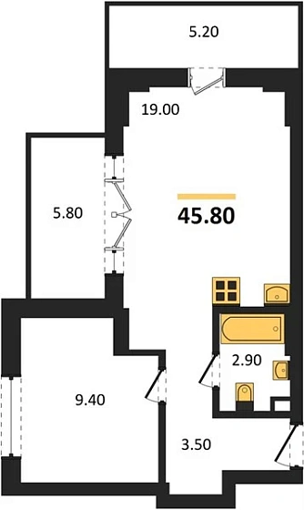 Апартаменты 1-комн. 45.8 кв. м