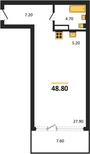 Квартира Студия 48.8 кв. м