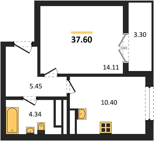 Квартира 1-комн. 37.6 кв. м