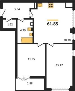 Квартира 2-комн. 61.85 кв. м
