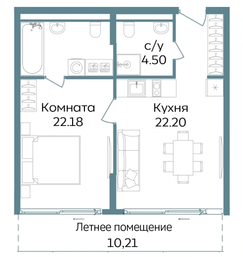 Апартаменты 2-комн. 59.09 кв. м