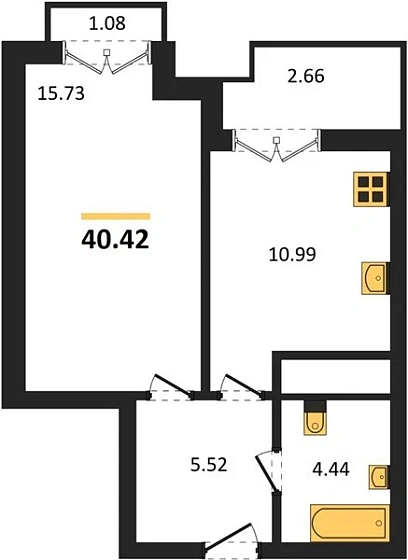 Квартира 1-комн. 40.42 кв. м