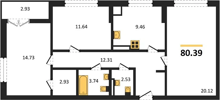 Квартира 3-комн. 80.39 кв. м
