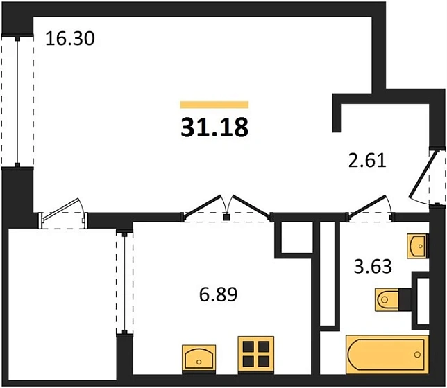 Квартира 1-комн. 31.18 кв. м
