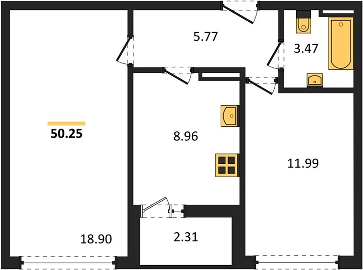 Квартира 2-комн. 51.4 кв. м