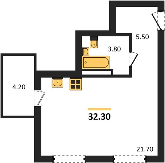 Квартира Студия 32.3 кв. м