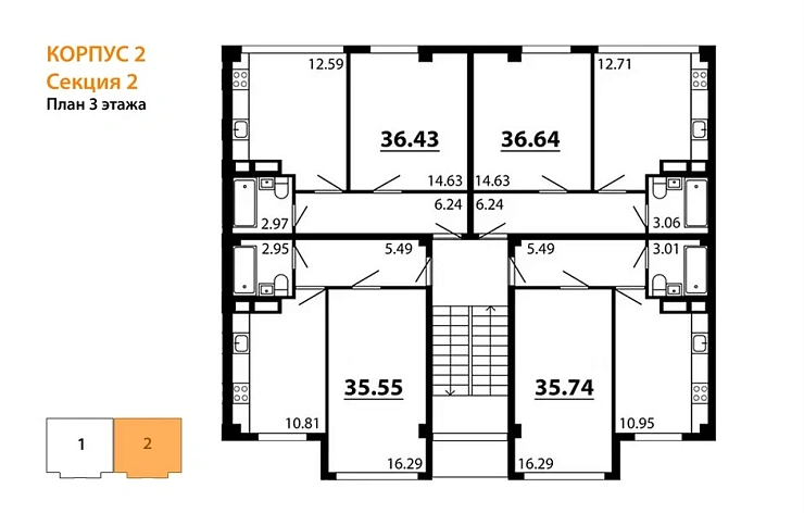 Квартира 1-комн. 35.55 кв. м