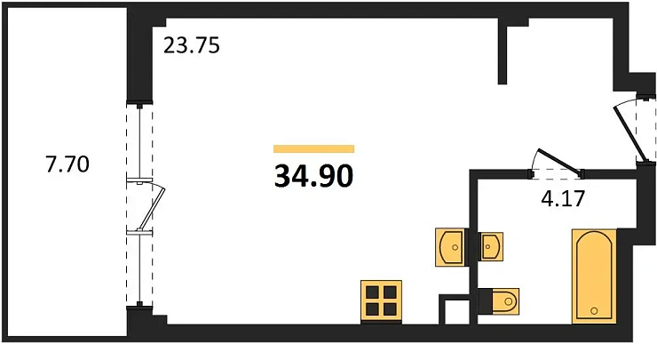 Апартаменты 1-комн. 34.9 кв. м