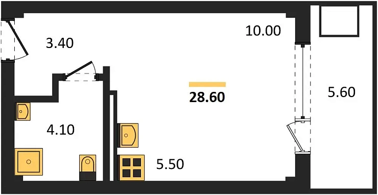 Апартаменты Студия 28.6 кв. м