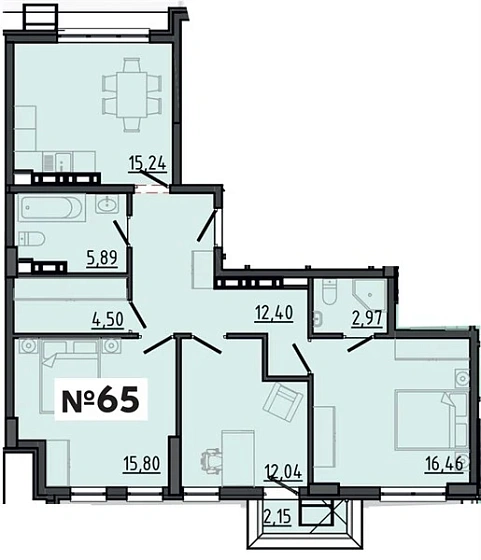 Квартира 3-комн. 85.94 кв. м