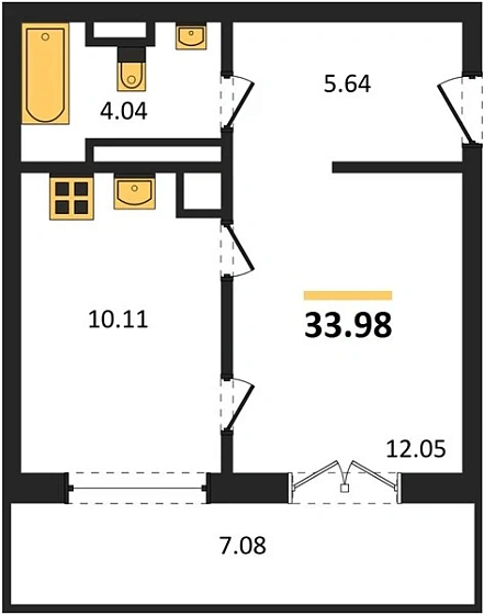 Квартира 1-комн. 33.98 кв. м