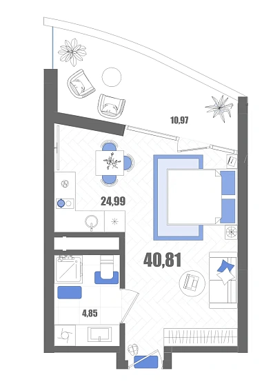 Апартаменты Студия 40.81 кв. м