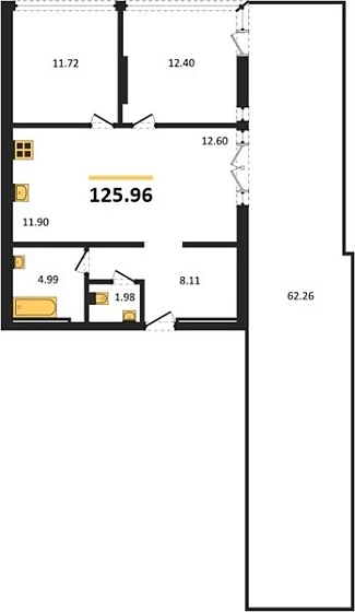 Квартира 3-комн. 125.96 кв. м
