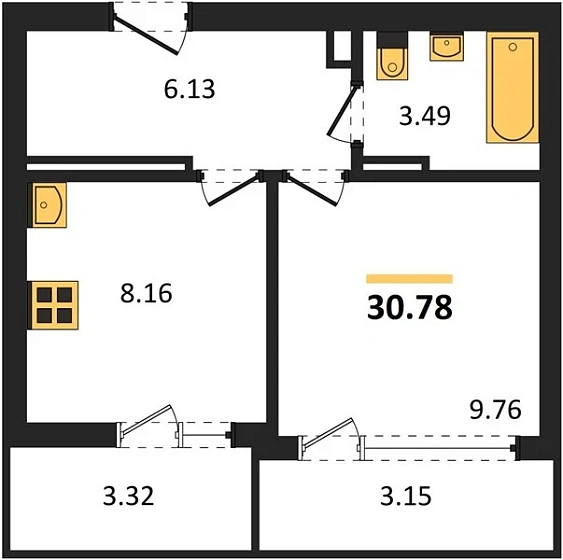 Квартира 1-комн. 30.78 кв. м