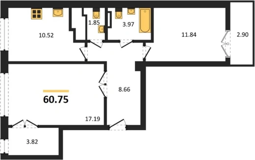 Квартира 2-комн. 60.75 кв. м