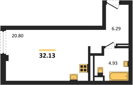 Квартира Студия 32.13 кв. м
