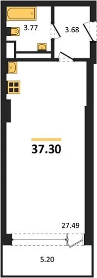 Квартира Студия 37.3 кв. м