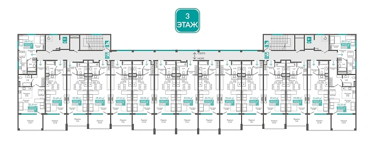 Апартаменты 1-комн. 50.73 кв.м