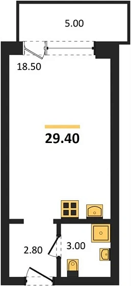 Апартаменты Студия 29.4 кв. м