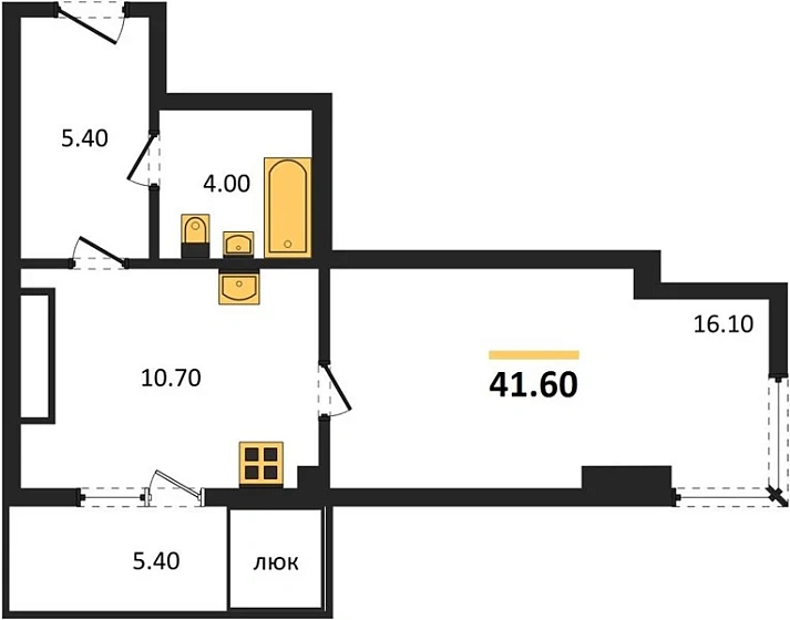 Квартира Студия 41.6 кв. м