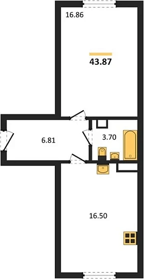 Квартира 1-комн. 43.87 кв. м