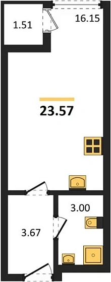 Квартира Студия 23.57 кв. м