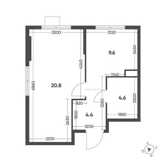 Квартира 1-комн. 39.4 кв. м