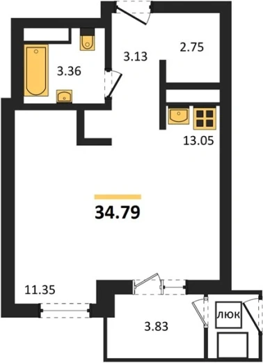 Квартира Студия 34.79 кв. м