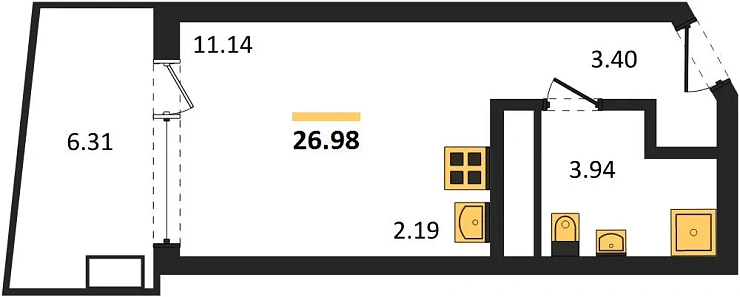 Апартаменты Студия 26.98 кв. м