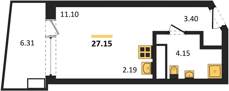 Апартаменты Студия 27.15 кв. м